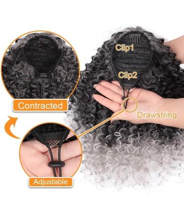 Colorfulpanda Curly Ponytail Extension | Afro Drawstring Kinky Pony Tail for Black Women | Synthetic Hairpiece Ombre Grey - 14inches - Buy Online on GoSupps.com