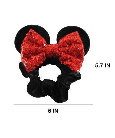 Minnie Mouse Velvet Scrunchies with Sequin Bows - 4 Pcs Hair Bands for Women, Girls, Kids in Yellow, Red, Blue, Ivory - Buy Online on GoSupps.com