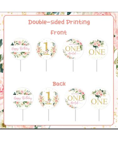Funmemoir Flower First Birthday Decorations for Girl - 24PCS Pink Floral Cupcake Toppers for Isn't She Lovely Isn't She Onederful Little Miss Onederful Baby Girl 1st Birthday Party Decorations - Buy Online on GoSupps.com