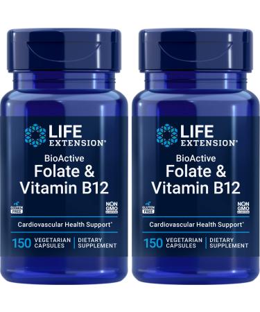 Life Extension BioActive Folate & Vitamin B12 150 Vegetarian Capsules (Pack of 2)