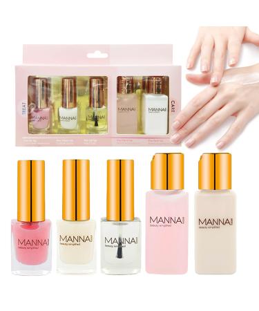 5 In 1 Nail Care Set Cuticle Care Set with Nail Strengthener Nail Hardener Clear Top Coat Nail Rescue Calcium Primer Hand & Nail Cream for Moisturize Thin Nails Growth Nail Repair Nail Care Kit
