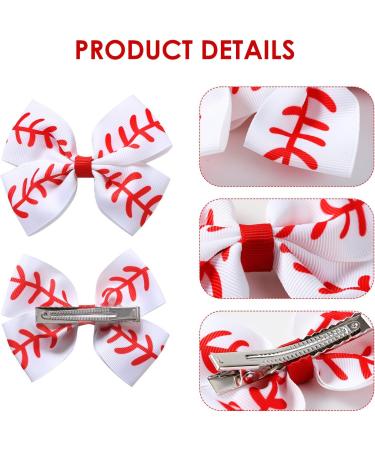 4PC Baseball Hair Bow Clips for Baby Girls Women 4 Inch White Softball Cheer Hair Accessories - Buy Online on GoSupps.com