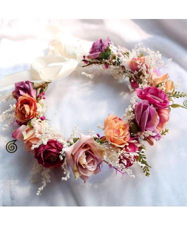 Rose Flower Crown Bridal Headband - Boho Floral Hair Wreath for Wedding, Festival Photos - Buy Online on GoSupps.com