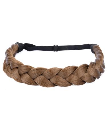 Bobiya 2 strands synthetic hair brings headband classic chunky braided braids elastic stretch toupet for women-girl beauty addition (medium brown)