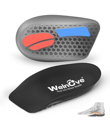 Plantar Fasciitis Heel Inserts for Heel Pain - Welnove 3/4 Shock-Absorbing Anti-Slip Gel Shoe Cushion Cups with Arch Support for Heel Spurs Flat Feet - Heel Support Inserts for Women 6.5-10 Men 5-8 M-(Women 6.5-10|Men 5-8)