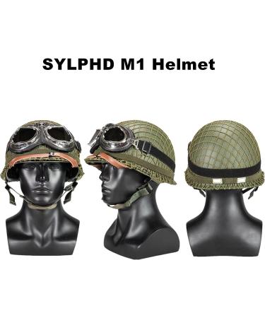 Sylphid Outdoor Green WW2 US M1 Helmet with Goggles - Steel Field, Net Cover & Cat Eye Belt - Buy Online on GoSupps.com