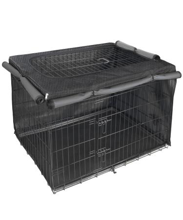 Explore Land Dog Crate Cover for 24 30 36 42 48 Inches Wire Cage, Heavy-Duty Lattice Pet Kennel Covers Compatible with 1 2 3 Doors Standard Metal Crate 48 Inch Obsidian Black