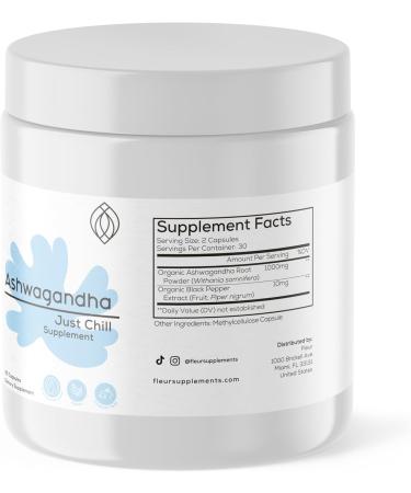 FLEUR Organic Ashwagandha Capsules 1000mg with Black Pepper for Stress Energy & Focus Support 60 Vegan Non-GMO Gluten-Free Capsules High-Potency Ashwagandha Supplement - Buy Online on GoSupps.com