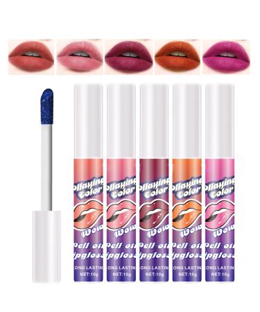 Lip Stain - 5x Waterproof Lip Tint Matte Lip Gloss Long-Lasting Lipstick Set Non-Stick Cup for Vibrant Lip Color Lip Stain