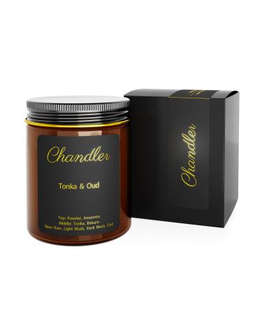 Scented Soy Candle for Men & Women | All-Natural Soy Wax Home Decor | Non-Toxic Clean Burn Recycled Glass Jar | Gift Candles by Chandler Studio (Tonka & Oud)