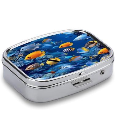 Shop Tropical Fishes Print Pill Box - 2 Compartment Medicine Organizer Portable Decorative Metal Case for Pocket or Purse | International Shipping - Buy Online on GoSupps.com