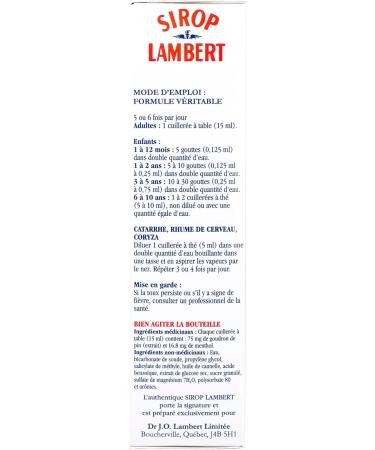 Lambert Syrup - Natural Cough Syrup - Reliefs Cough due to Colds Bronchitis and Flu - Effective for Dry and Wet Cough Safe for Children (Sirop Lambert) (150ML) - Buy Online on GoSupps.com