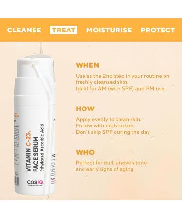 Cos-IQ 23% Vitamin C Face Serum for Glowing Skin 30ml| Advanced Molecular Skincare Technology | Highly Stable Non Irritating Non Sticky| Brightening & Hydrating Formula For Men & Women - Buy Online on GoSupps.com