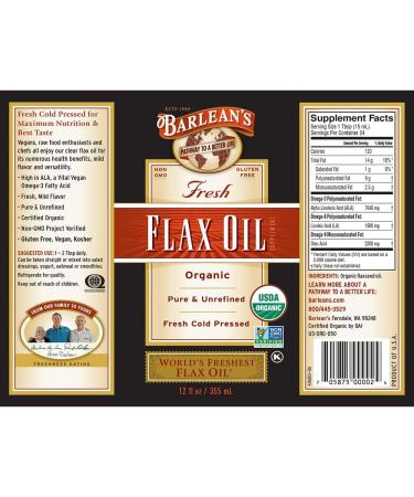 Barlean's Organic Fresh Flax Oil 12 fl oz - Premium Omega-3 Supplement - Buy Online on GoSupps.com