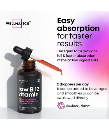 Wellmatics Vitamin B12 Sublingual 5000 mcg Liquid Supplement - Made in USA - Vegan Energy Boost - 2 fl oz - Buy Online on GoSupps.com