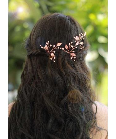 Missgrace Bridal Crystal Leaf Rose Gold Hair Pins - Pack of 3 | Wedding Hair Accessories - Buy Online on GoSupps.com