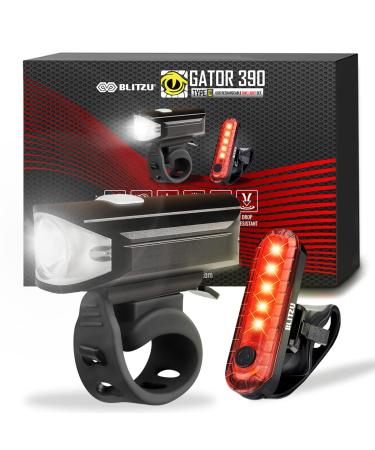 BLITZU Ultra Bright Type-C USB-C Rechargeable Bike Light Set, Bicycle Front Headlight and Back Taillight, Bicycle Accessories for Night Riding, Easy to Install for Men Women Kids Road Mountain Cycling Black