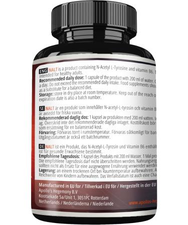 Apollo's Hegemony N-Acetyl-L-Tyrosine 500mg & Vitamin B6 2mg - 120 Capsules | High Strength Cognitive Booster - International Shipping Available - Buy Online on GoSupps.com