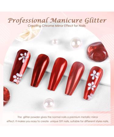 Buy Laza Chrome Nail Powder - Holographic Metallic Dust for DIY Gel Polish & Nail Art | Reflective Glitter Decorations - Red - Buy Online on GoSupps.com