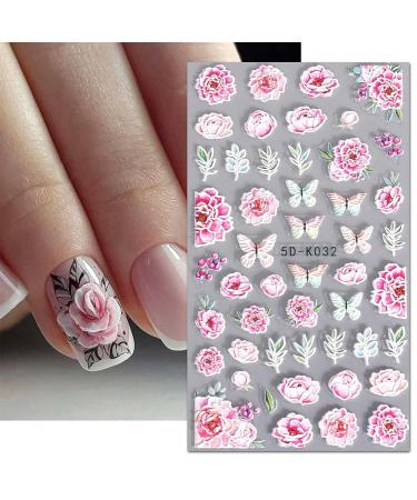 JMEOWIO 3D Embossed Spring Flower Nail Art Stickers Decals - 4 Sheets - Buy Online on GoSupps.com