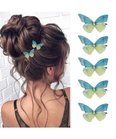 Bartosi Butterfly Hair Clips Small Realistic 3D Green Handmade 90s Hair Clip Barrette Butterfly Snap Hairpin Wedding Decorative Hair Pins Hair Accessories for Women and Girls (Pack of 5) Blue 2