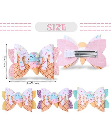 Whaline Ice Cream Glitter Bow Hair Clips 4Pcs - Colorful PU Leather Hairgrips for Girls & Women, Alligator Hair Clips for Birthday Party & Summer Supplies - Buy Online on GoSupps.com