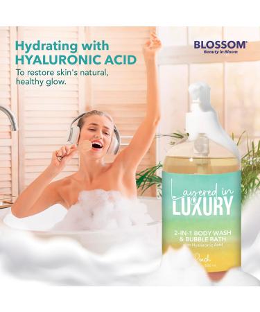 Blossom Layered In Luxury 2-in-1 Scented Body Wash & Bubble Bath with Hyaluronic Acid Liquid Bath Gel Body Cleanser with Pump for Dry Sensitive Skin Men Women + Kids Cruelty Free 500ml Peach - Buy Online on GoSupps.com