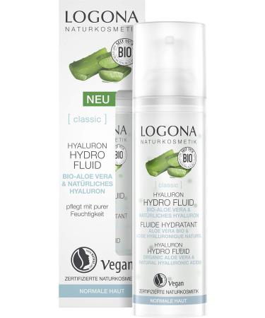 LOGOCOS LOGONA Naturkosmetik Hyaluron serum with highly concentrated organic aloe vera and hyaluronic acid Hydro Fluid intensively hydrates the face natural and vegan facial care 30