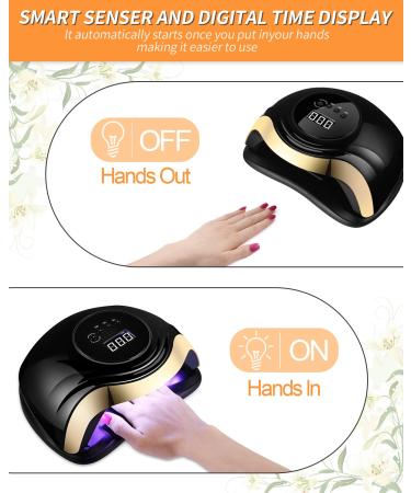 Buy Birshe Geln gel Lamp UV LED 168W - Professional Portable Nail Dryer with Timer & LCD Display | Luxury Black Gold for Gel Polish - Buy Online on GoSupps.com