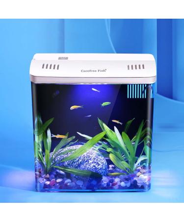 Carefree Fish 1.2Gallon Fish Tank Office USB Small Betta Aquarium LED Light with Filter No Decor