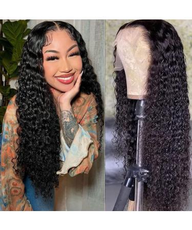 4GIRL4EVER Deep Wave Lace Front Wigs Human Hair 180% Denisty 13X4 Deep Wave Frontal Wigs Human Hair Curly Wigs for Black Women Pre Plucked with Baby Hair HD Lace Deep Wave Wig Natural Black 24 Inch 24 Inch 13X4 deep wave...