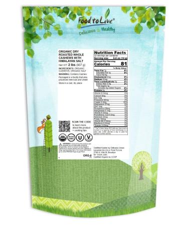 Organic Dry Roasted Whole Cashews with Himalayan Salt 2 lbs - Vegan, Non-GMO, Kosher, High Protein Snack - Buy Online on GoSupps.com