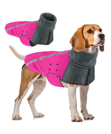 Slowton winter dog coat warm polar trap lining dogs outdoor jacket with turtleneck scarf reflecting stripes adjustable waterproof windproof outfits for small medium -sized dogs m rose red