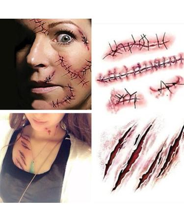 10pcs Realistic Fake Bloody Wound Stitch Scar Waterproof Temporary Tattoo Sticker Halloween Makeup Props - Buy Online on GoSupps.com