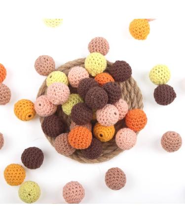 50PCS 20MM Crochet Teething Beads Kit in Khaki and Coffee Series - Baby Carriage Decoration and Jewelry Making Supplies with Cord and Needle - Buy Online on GoSupps.com