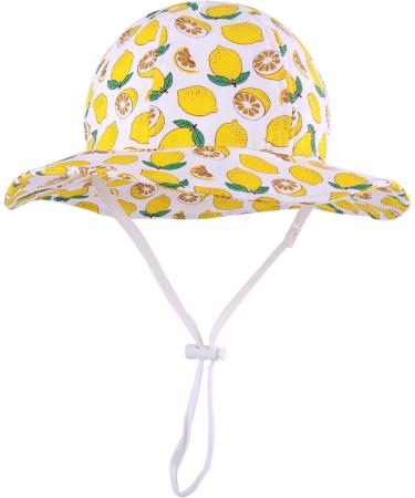 LANGZHEN Beach Sun Protection Hat for Baby Girls - Adjustable Wide Brim Toddler Kids Hat with Chin Strap, White Lemon (6-12 Months) - Buy Online on GoSupps.com