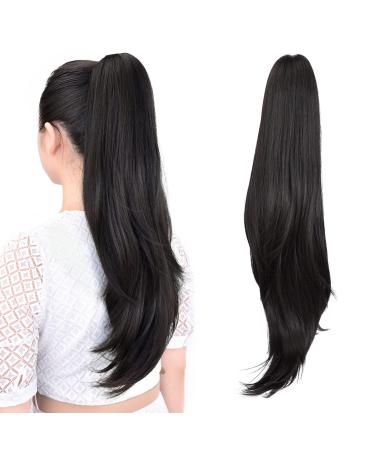 ponytail extension 24 claw clip hair extensions ponytail Long straight hair Hair Extension Natural Looking Synthetic Hairpiece for Women Natural Black 24-Natural Black