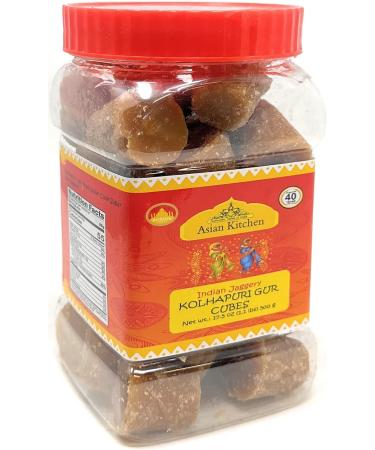 Kolhapuri Gur Cubes 17.5oz - Unrefined Cane Sugar 500g PET Jar | Gluten Friendly Vegan Non-GMO | Pack of 1 - Buy Online on GoSupps.com