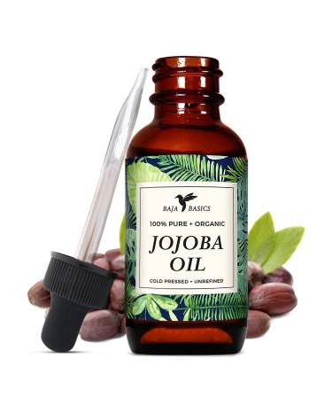 Baja Basics  Organic Jojoba Oil  Cold Pressed  100% Pure - Moisturizer for Skin  Face  Body  Nails and Hair - Multi-Purpose Beauty Product  Vitamin E Anti-Aging Serum For Men and Women - 4 oz Bottle