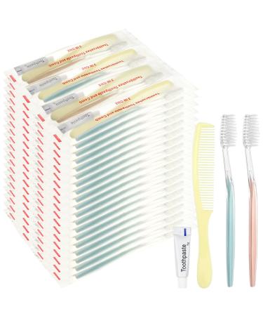 Disposable Toothbrushes with Toothpaste and Comb 3 in One Individually Wrapped 2 Colors Travel Toothbrushes Bulk for Hotels Homestays Charities Shelters Nursing Homes Homeless (60)