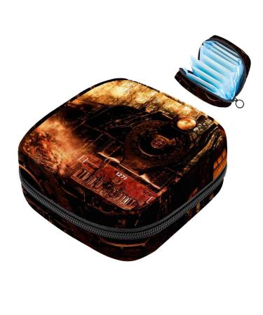 Retro locomotive train sanitary napkin storage bag menstruation pad bag pocket portable menstrual cup pocket with zipper for teenage girls women women women