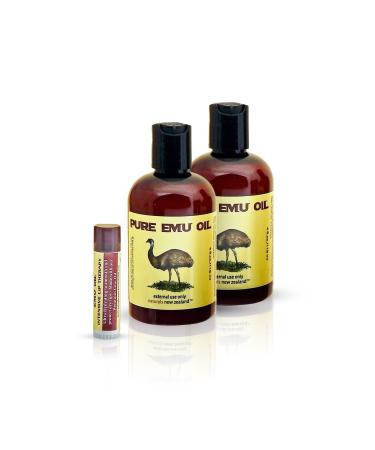 Emu Oil Premium Golden Grade A Set of 2 Bottles and Emu Oil Lip Balm (Pack of 3 Products)