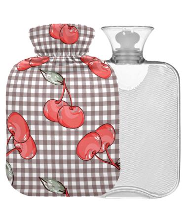 Naanle plaid cherry hot water bottle with reference transparent hot water bottle 1l heat bottle for handfeers Warmer pain relief heat and cold therapy