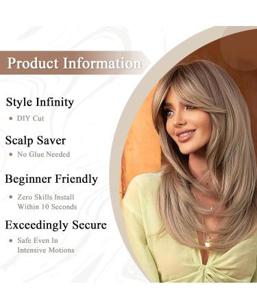 Allbell Long Blonde Wig for Women - Straight Layered Naturally Looking Synthetic Wig for Daily Cosplay | Curtain Pony Style - Buy Online on GoSupps.com