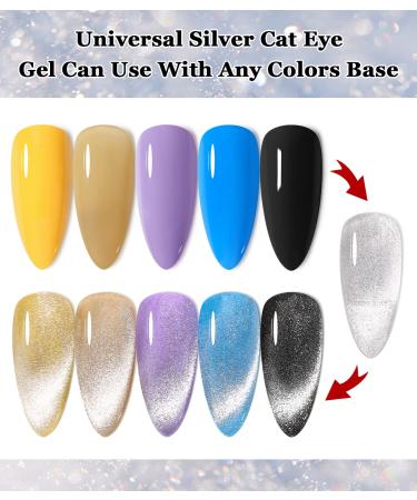 15ml Soak Off 9D Cat Eyes Magnetic Gel Polish in Bright Silver - Multicolor UV Gel Nail Enamel with Glitter Velvet Finish - Buy Online on GoSupps.com