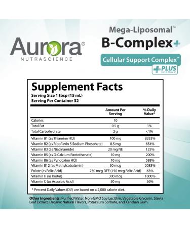 Aurora Nutrascience Mega-Liposomal B-Complex+ | Organic Fruit 16 fl oz - Superior Absorption - Buy Online on GoSupps.com