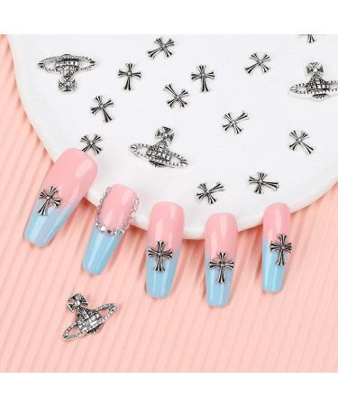 110Pcs Cross Nail Charm 3D Nail Charms for Acrylic Nails - Retro Silver Vintage Metal Nail Rhinestones Planet Gems - DIY Nail Decorations - Buy Online on GoSupps.com