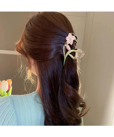 Gold Metal Lily Flower Hair Clip - Pink Floral Barrette for Strong Hold - Cute Fashion Hair Accessory for Thick & Thin Hair - Buy Online on GoSupps.com