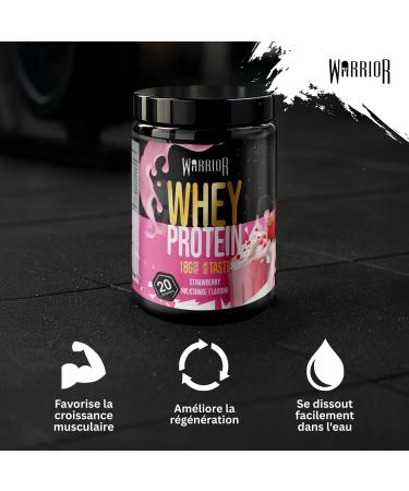 Poudre prot in e Warrior Whey 500 g (jusqu 36 g par portion) - Go t d licieux et riche en acides amin s - 20 portions (Milkshake la fraise) Whey Prot ine Fraise 500g - Buy Online on GoSupps.com