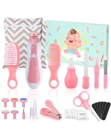 Baby Grooming Kit, 28 in 1 Newborn Nursery Healthcare Set with Baby Electric Nail Trimmer Set, Baby Comb, Brush, Nasal Aspirator, Nail Clippers Set for Newborn Infant Toddlers Shower Gifts - Pink